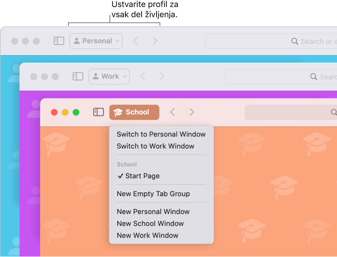 Okna treh profilov v Safariju: za dom, službo in šolo.