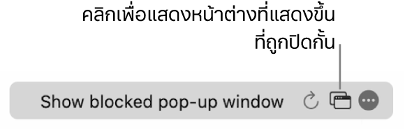 ช่องค้นหาอัจฉริยะที่มีปุ่มเพื่อแสดงหน้าต่างที่แสดงขึ้นที่ถูกปิดกั้น