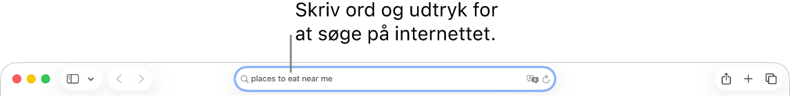 Det smarte søgefelt i Safari, hvor du kan skrive ord og sætninger for at søge på internettet.