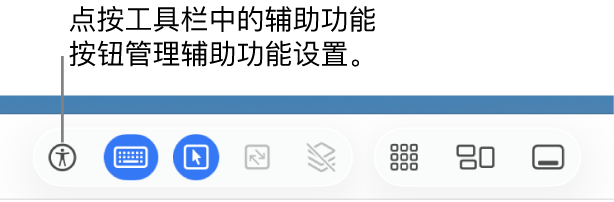 “屏幕共享”工具栏中显示辅助功能按钮。
