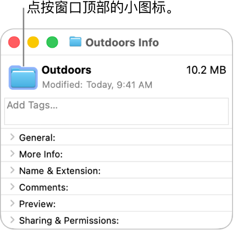 文件夹的“简介”窗口，显示所选文件夹的通用图标。