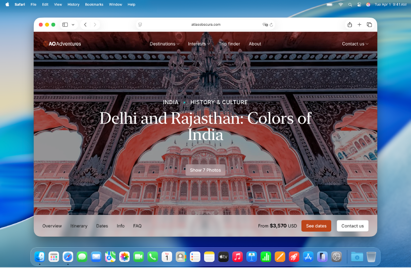 Mac 上已打开的 Safari 浏览器窗口显示网站。