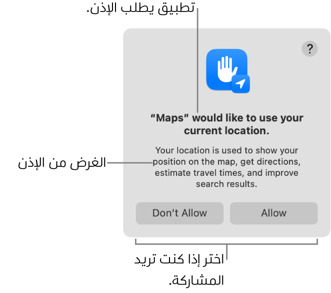 يطلب تطبيق الخرائط الإذن لاستخدام موقعك الحالي.
