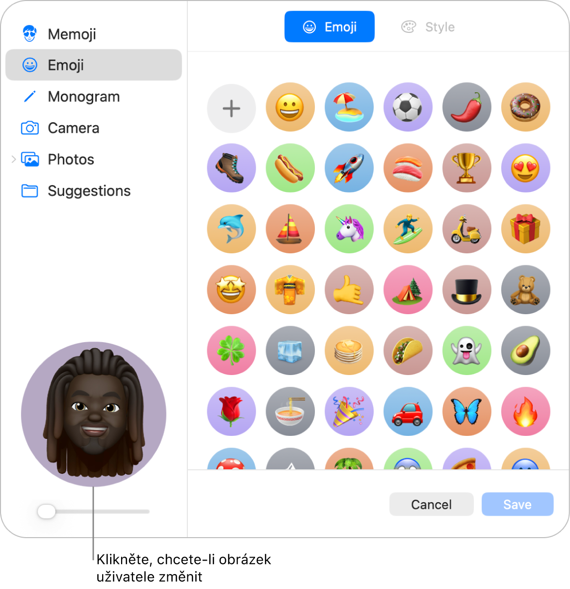 Nastavení Uživatelé a skupiny zobrazující ikonu uživatele