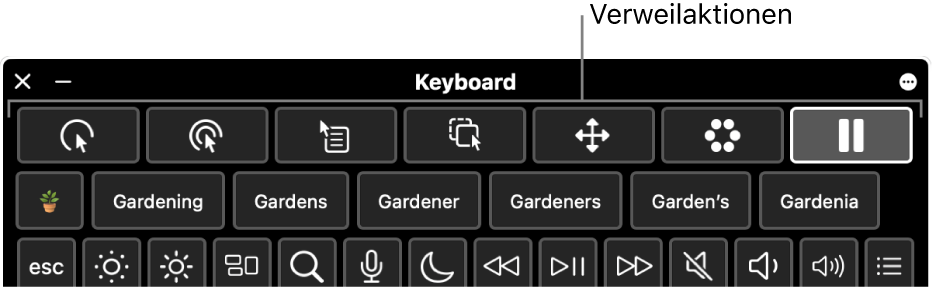 Tasten für Verweilaktionen oben auf der Bedienungshilfentastatur