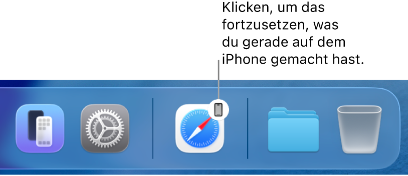 Das Handoff-Symbol ist im Dock auf einem Mac sichtbar.