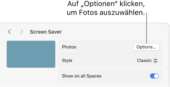 Der obere Teil des Fensters „Systemeinstellungen“ mit den Optionen für Fotos.