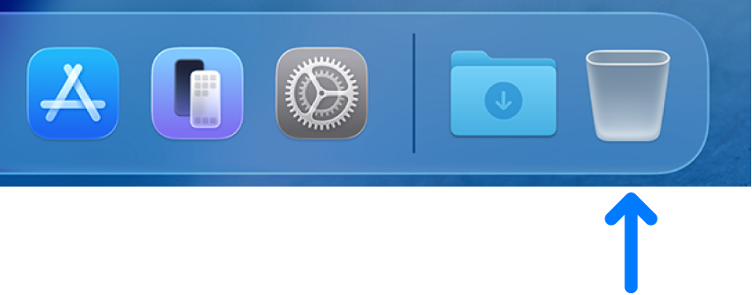 The right side of the Dock; the Bin icon is at the far right.