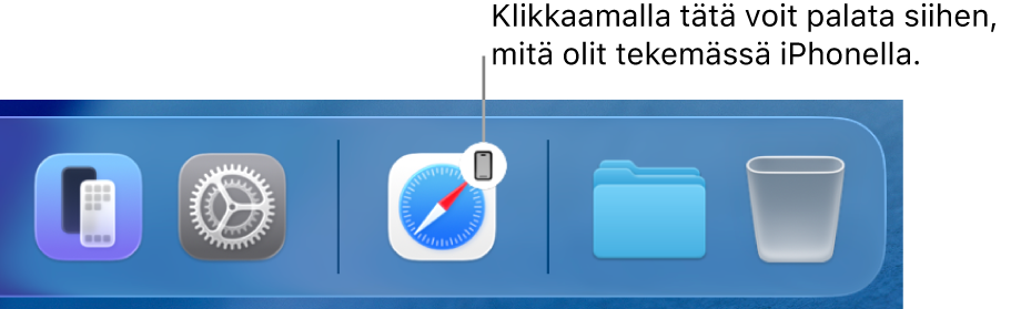 Handoff-kuvake näkyvissä Macin Dockissa.