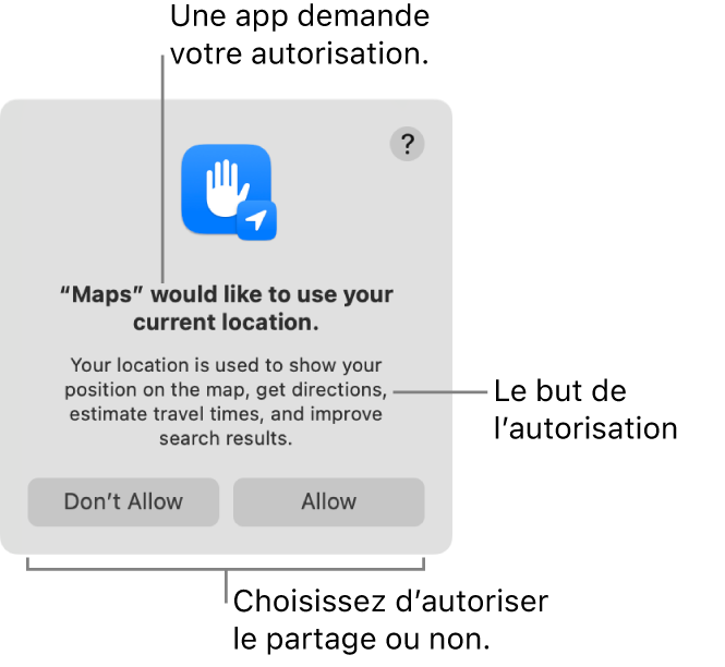 L’app Plans demande l’autorisation d’utiliser votre position actuelle.