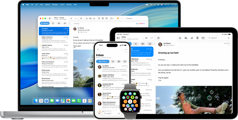 समान iCloud कॉन्टेंट विभिन्न डिवाइस पर उपलब्ध होता है।