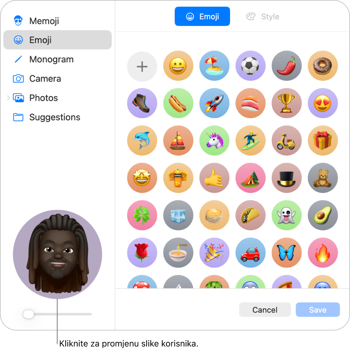 Postavke za Korisnike i grupe s prikazom korisničke slike.