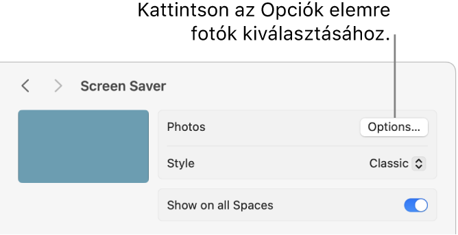 A Rendszerbeállítások ablak tetején a Fotók beállításai láthatók.