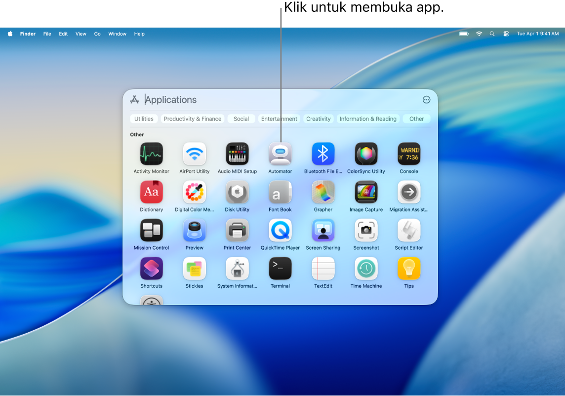 Jendela penelusuran app di Spotlight.