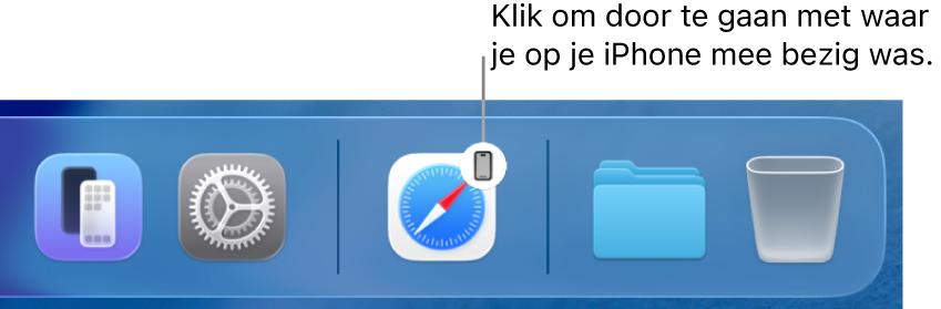 Het Handoff-symbool zichtbaar in het Dock op een Mac.