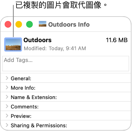 資料夾的「資料」視窗,顯示一般圖像已被圖片取代。