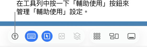 顯示「螢幕共享」工具列中的「輔助使用」按鈕。