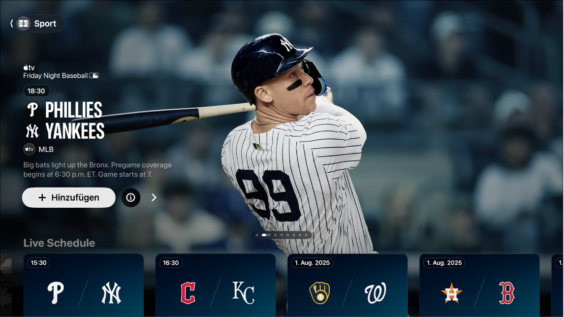 Bildschirm mit dem Bereich „Sport“