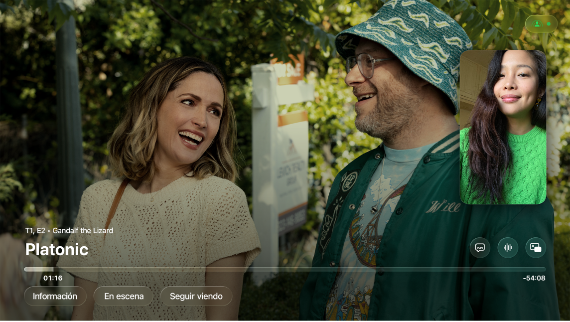 Ejemplo de SharePlay en un iPhone y el Apple TV.