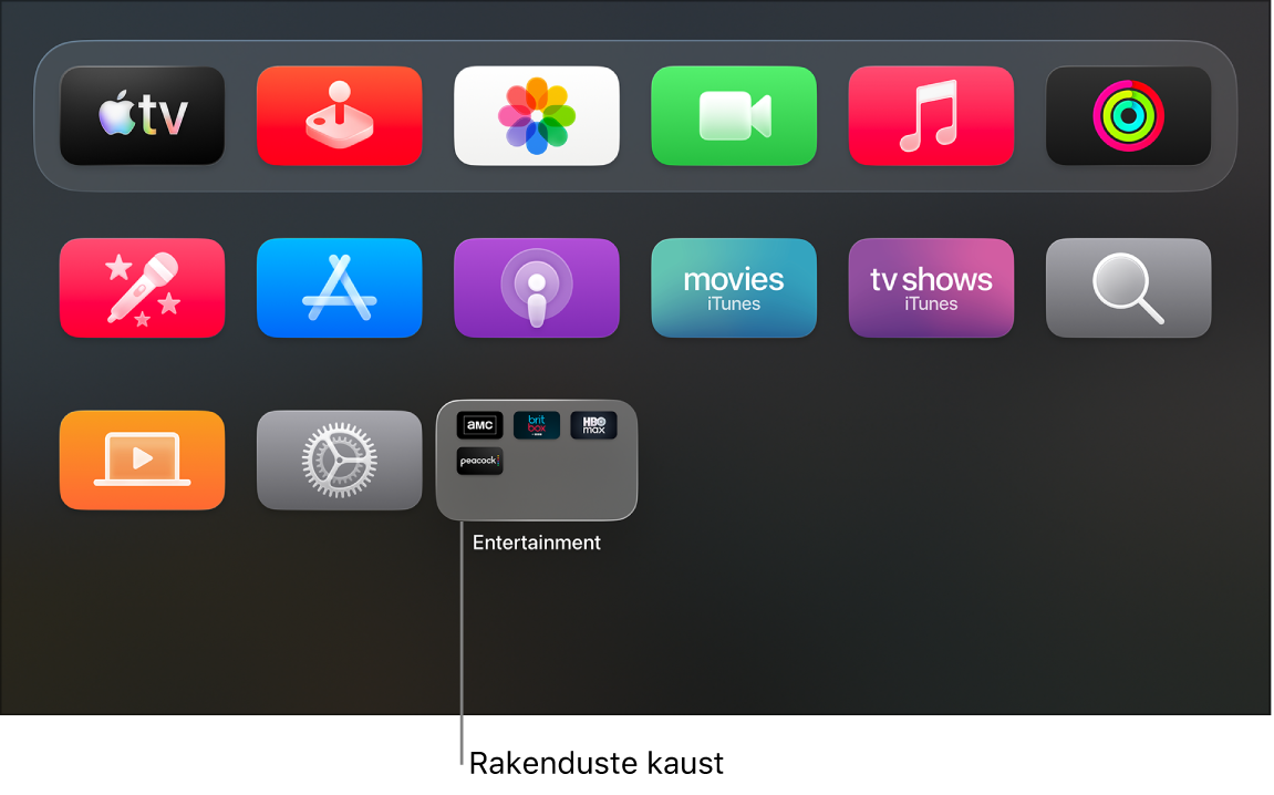 Apple TV Home Screen-kuvas on rakenduste kaust.