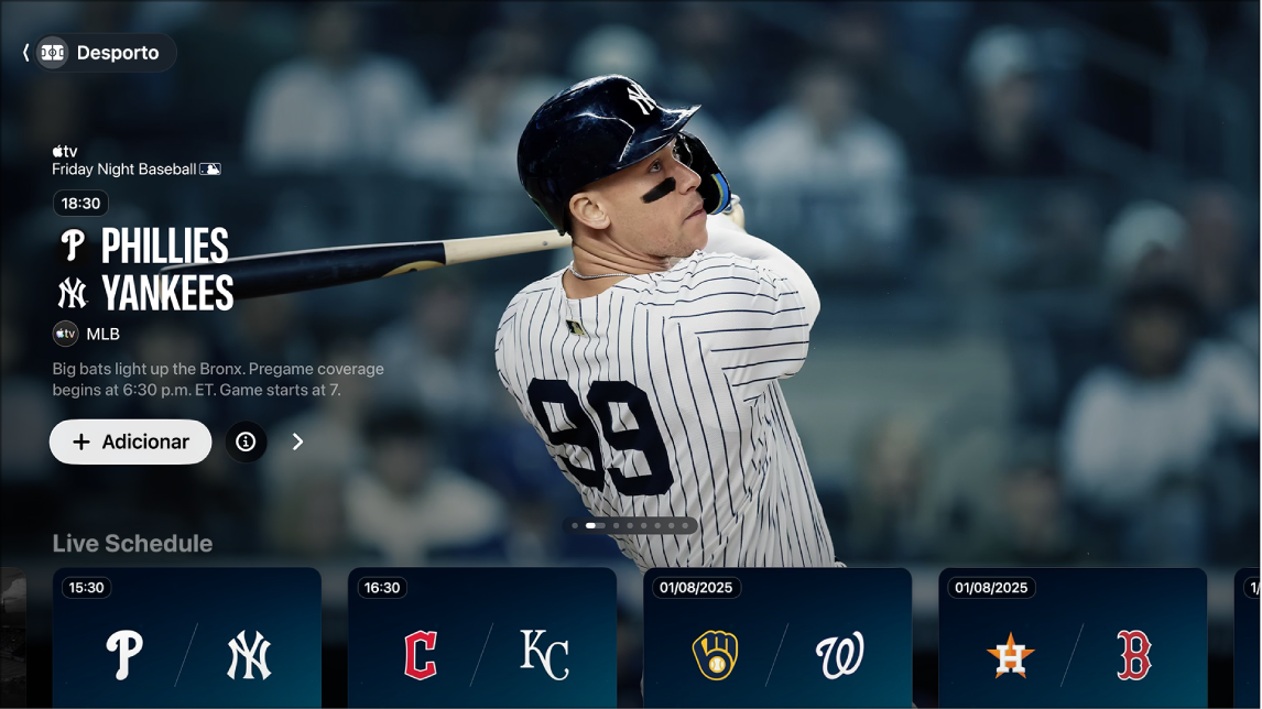 Ecrã a mostrar Desporto