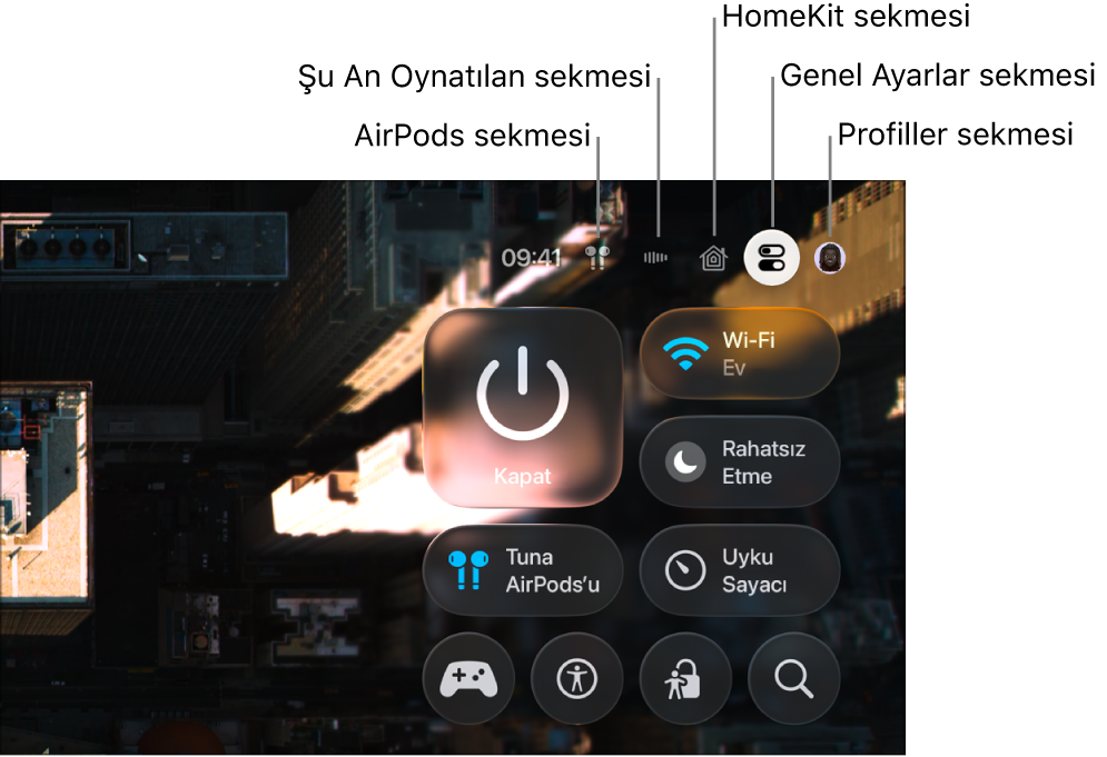 Denetim Merkezi’ndeki sekmeleri gösteren resim