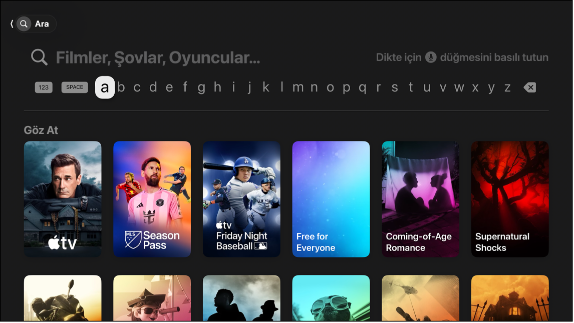 Aramayı gösteren ekran