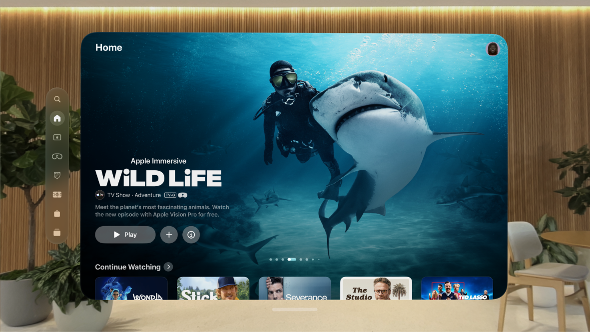 Apple TV app shown on Apple Vision Pro