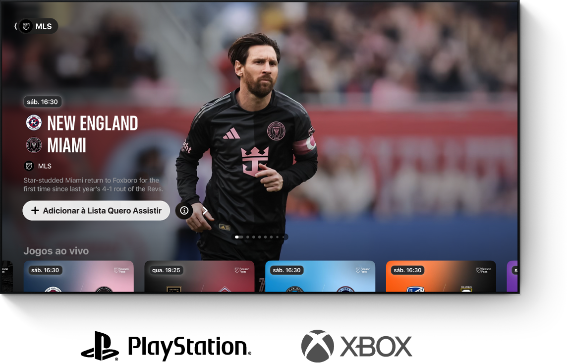 O app Apple TV mostrado em uma TV