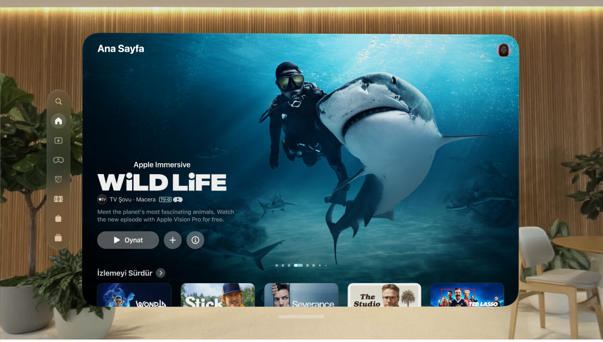 Apple Vision Pro’da gösterilen Apple TV uygulaması