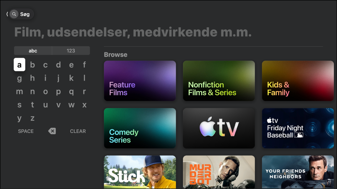 Skærm, der viser søgning