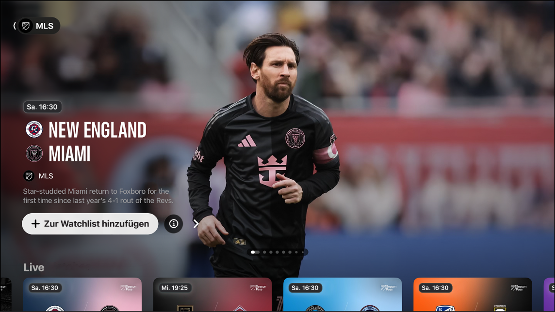 Bildschirm mit „MLS Season Pass“
