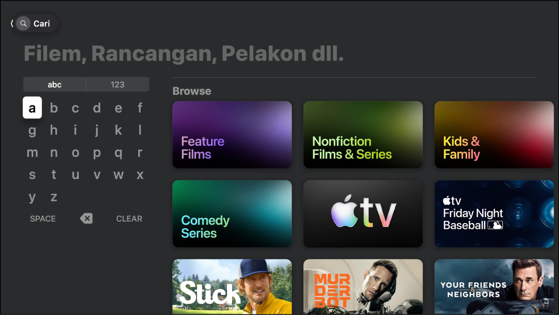 Skrin menunjukkan carian