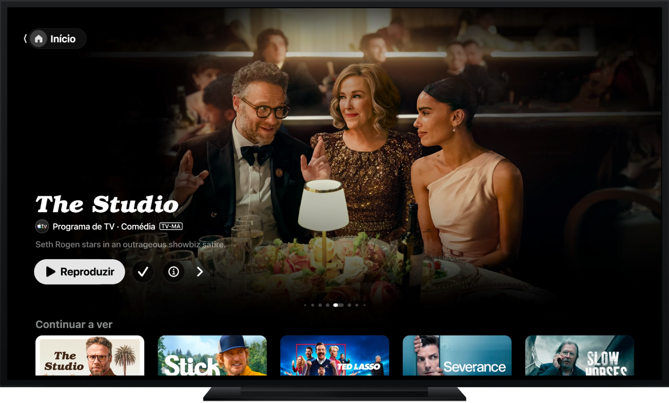 A aplicação Apple TV, como aparece num ecrã de televisão.