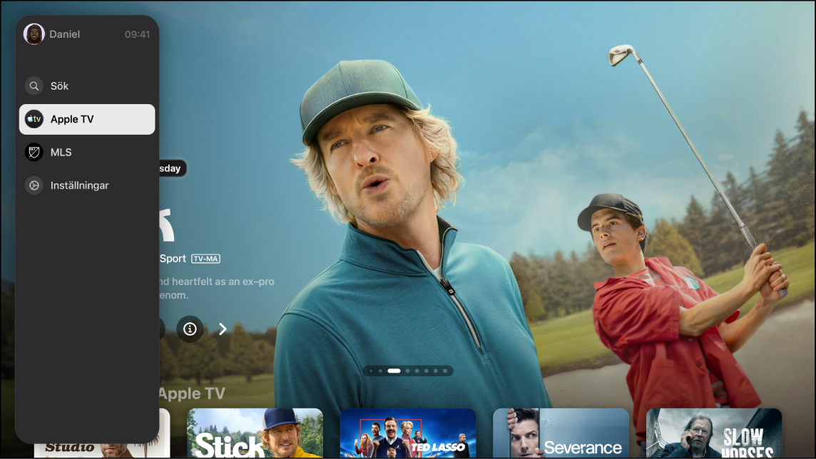 Skärmen visar sidofältet i Apple TV-appen