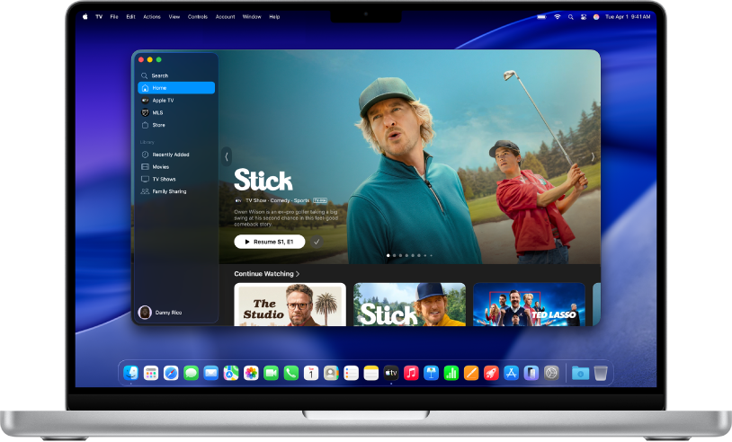 Okno aplikace Apple TV se zobrazenou službou Apple TV