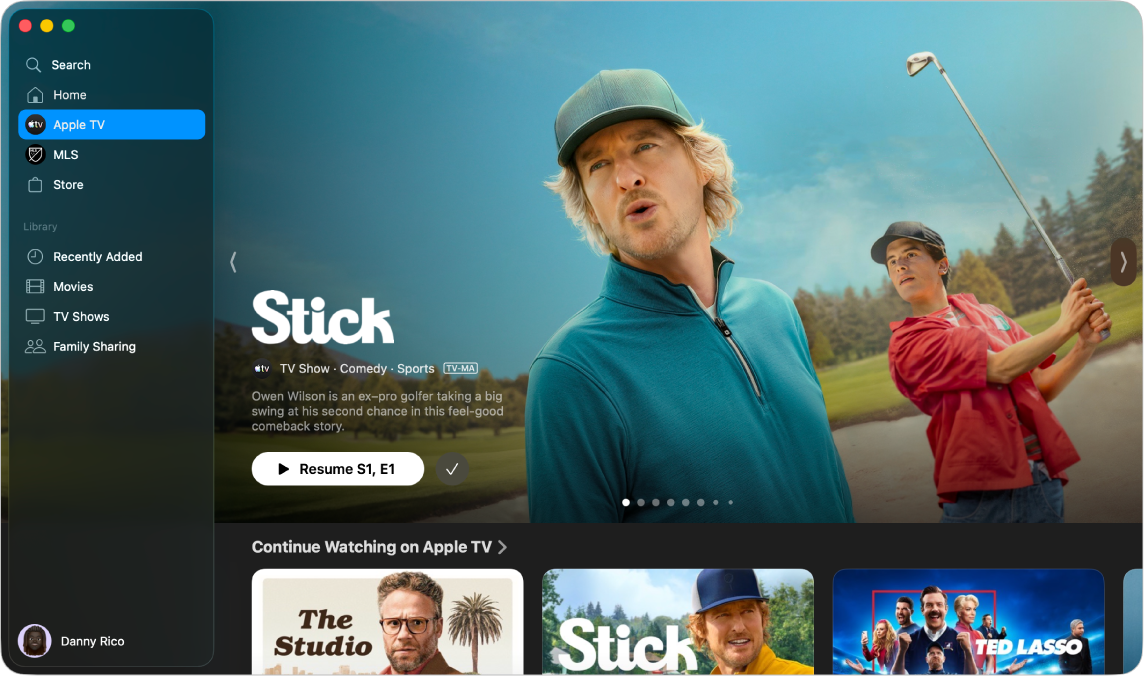 Apple TV -appi, jossa on avoinna Apple TV.