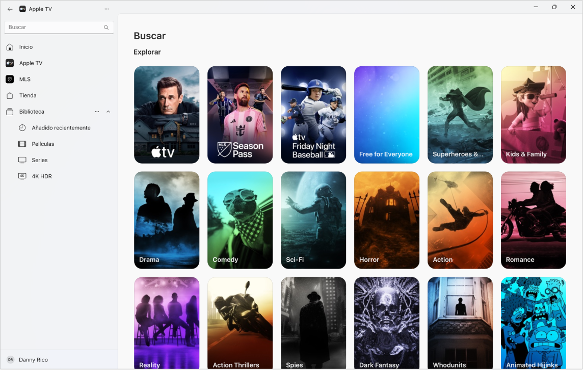La app Apple TV con el panel Buscar abierto.