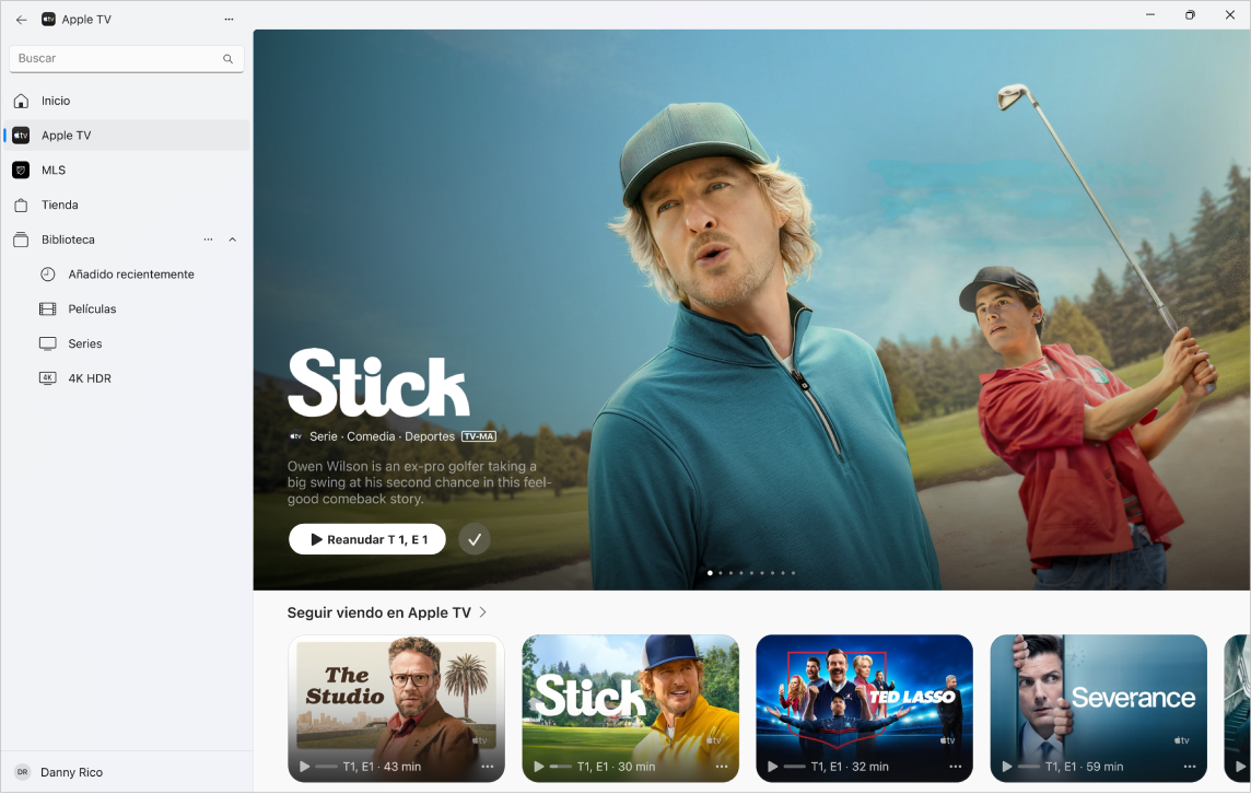 La app Apple TV con Apple TV abierto.