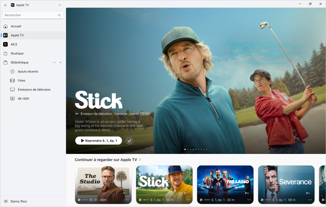 L’app Apple TV avec Apple TV ouvert.