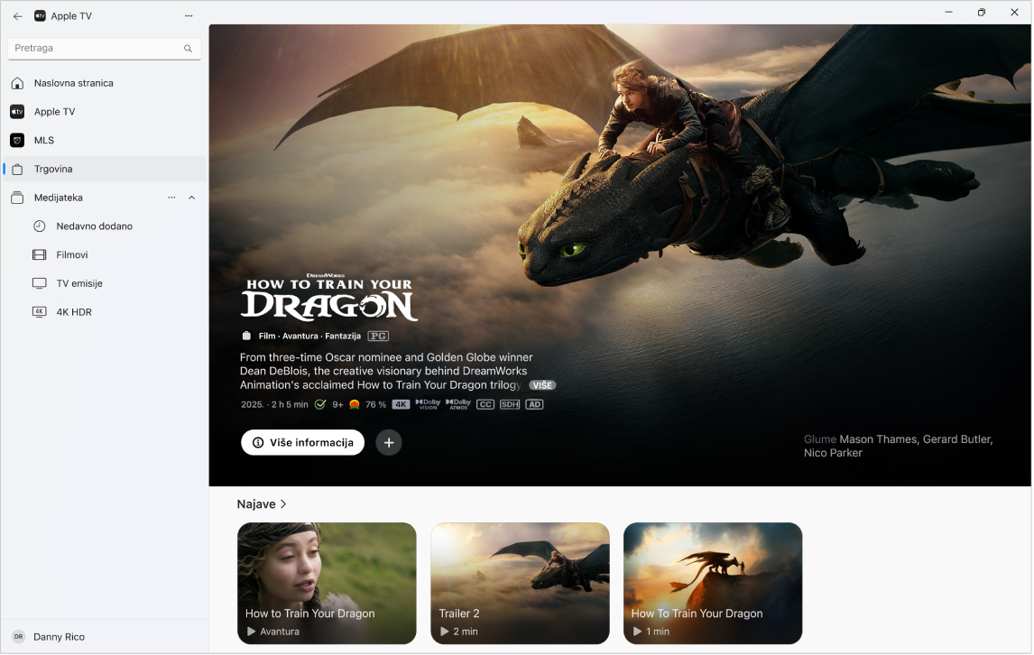 Aplikacija Apple TV s otvorenom trgovinom Apple TV Store.