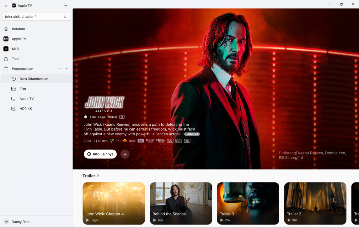 App Apple TV menampilkan informasi lainnya mengenai film di Toko Apple TV.