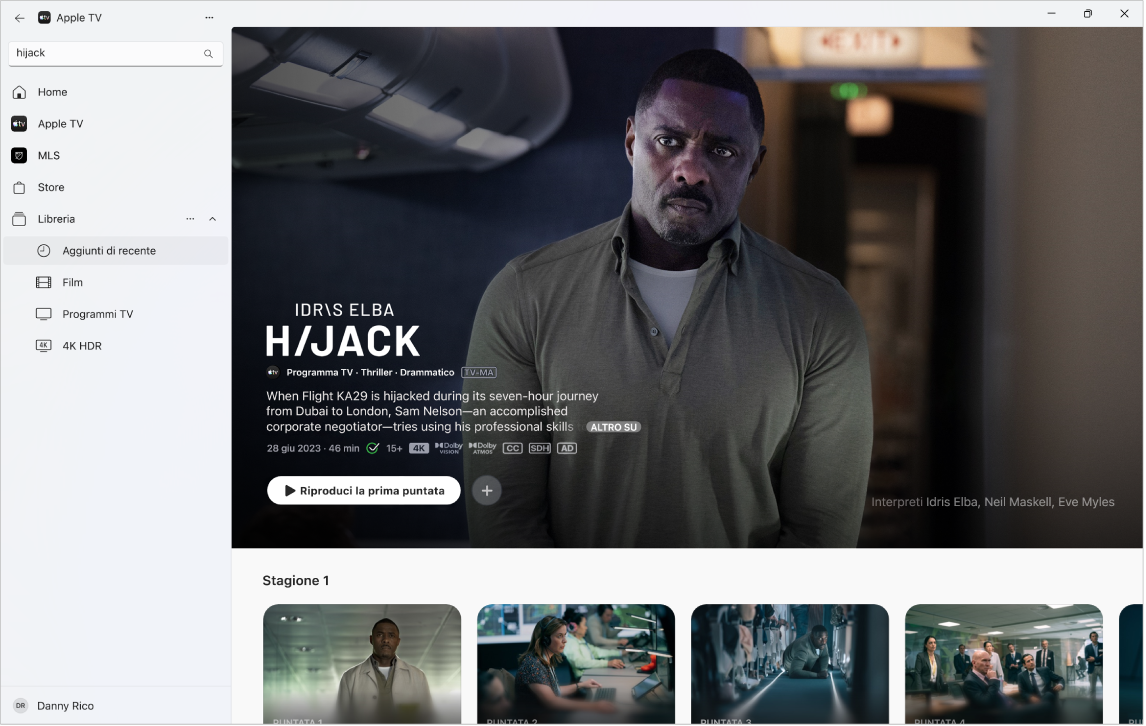 L‘app Apple TV che mostra maggiori informazioni su un programma di Apple TV.