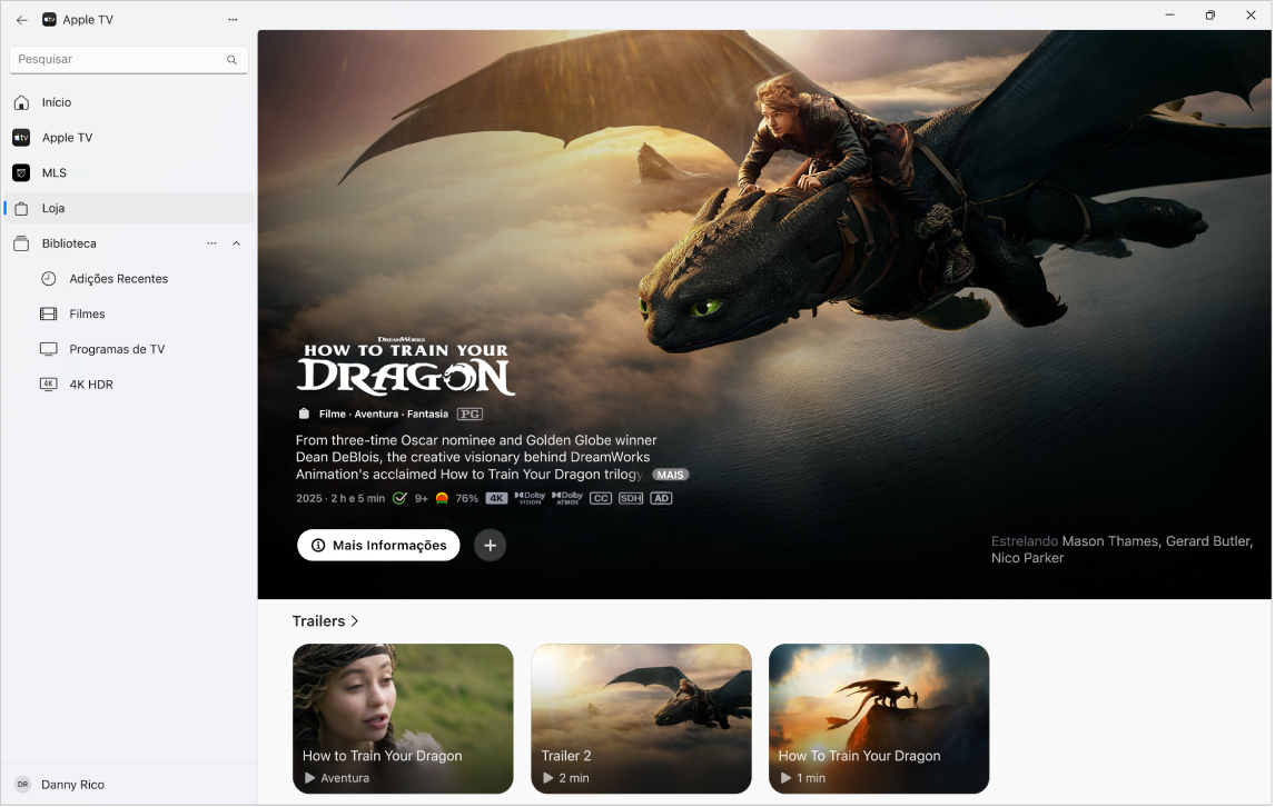 App Apple TV com a Loja da Apple TV aberta.