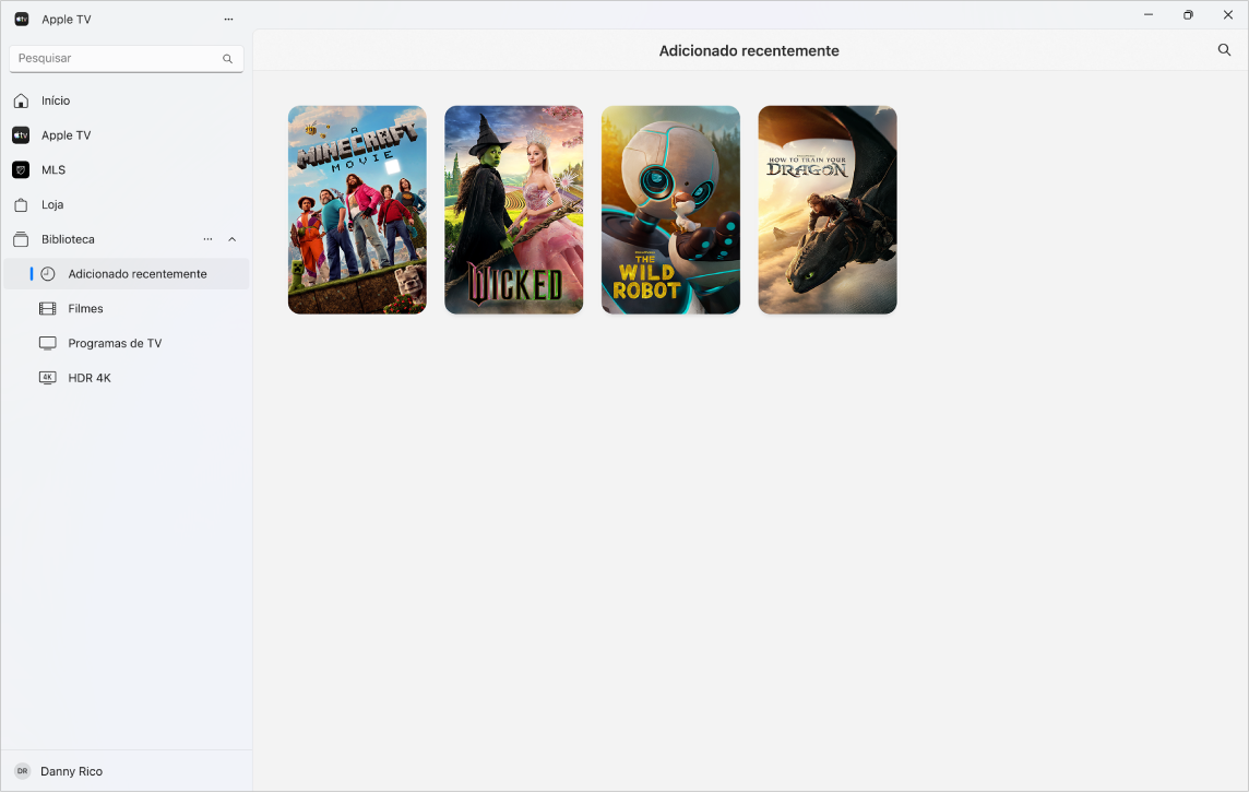 A aplicação Apple TV com “Biblioteca” aberta.