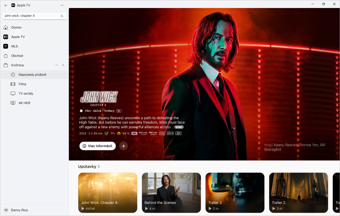V apke Apple TV sa zobrazujú ďalšie informácie o filme v Apple TV Store.
