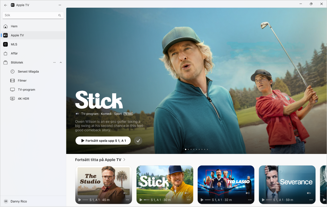 Apple TV-appen med Apple TV öppet.