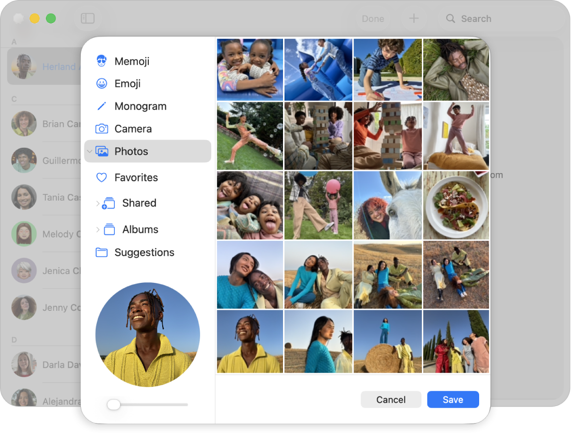 Das Fenster „Bild ändern“ in der App „Kontakte“.