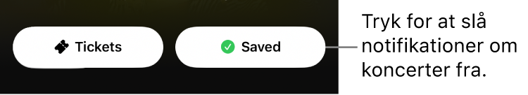 Knappen Save (Gem) er aktiveret (med et hak) i koncertguiden i Shazam-appen