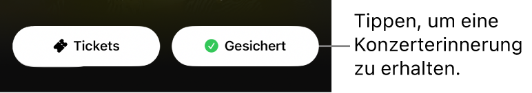 Aktive Taste „Gespeichert“ (mit Häkchen) im Konzertleitfaden der App „Shazam“